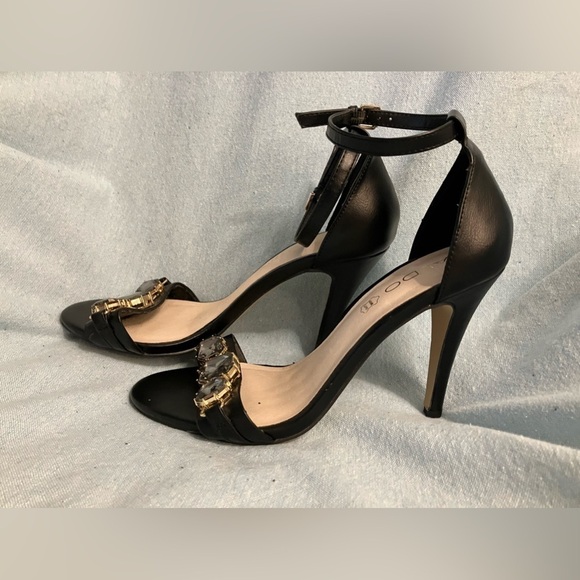Aldo Black Heels Pumps Leather with Jewels Size 9 - Picture 8 of 10